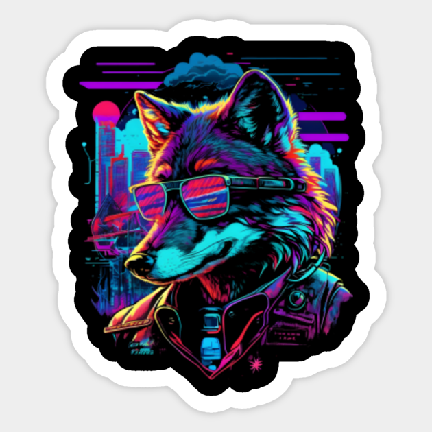 Retro Synthwave Gangster Wolf Gangster Wolf Sticker TeePublic